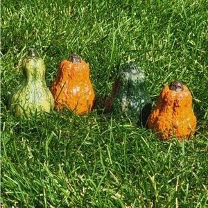 Hand Crafted 4 Orange Green knobby Gourds Decorative Candle Decor Lot